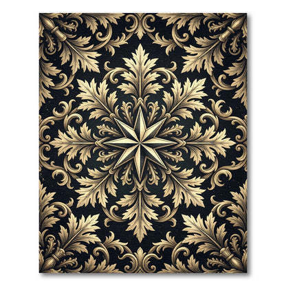 Golden Star Foliage Scroll Medallion Rug