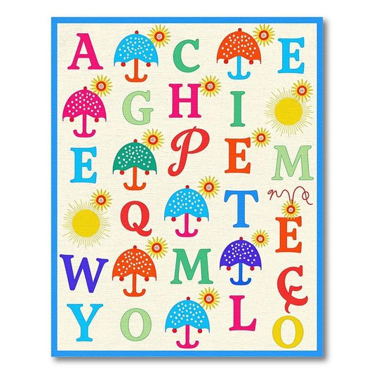 Alphabet Umbrellas Sunburst Pattern Rug