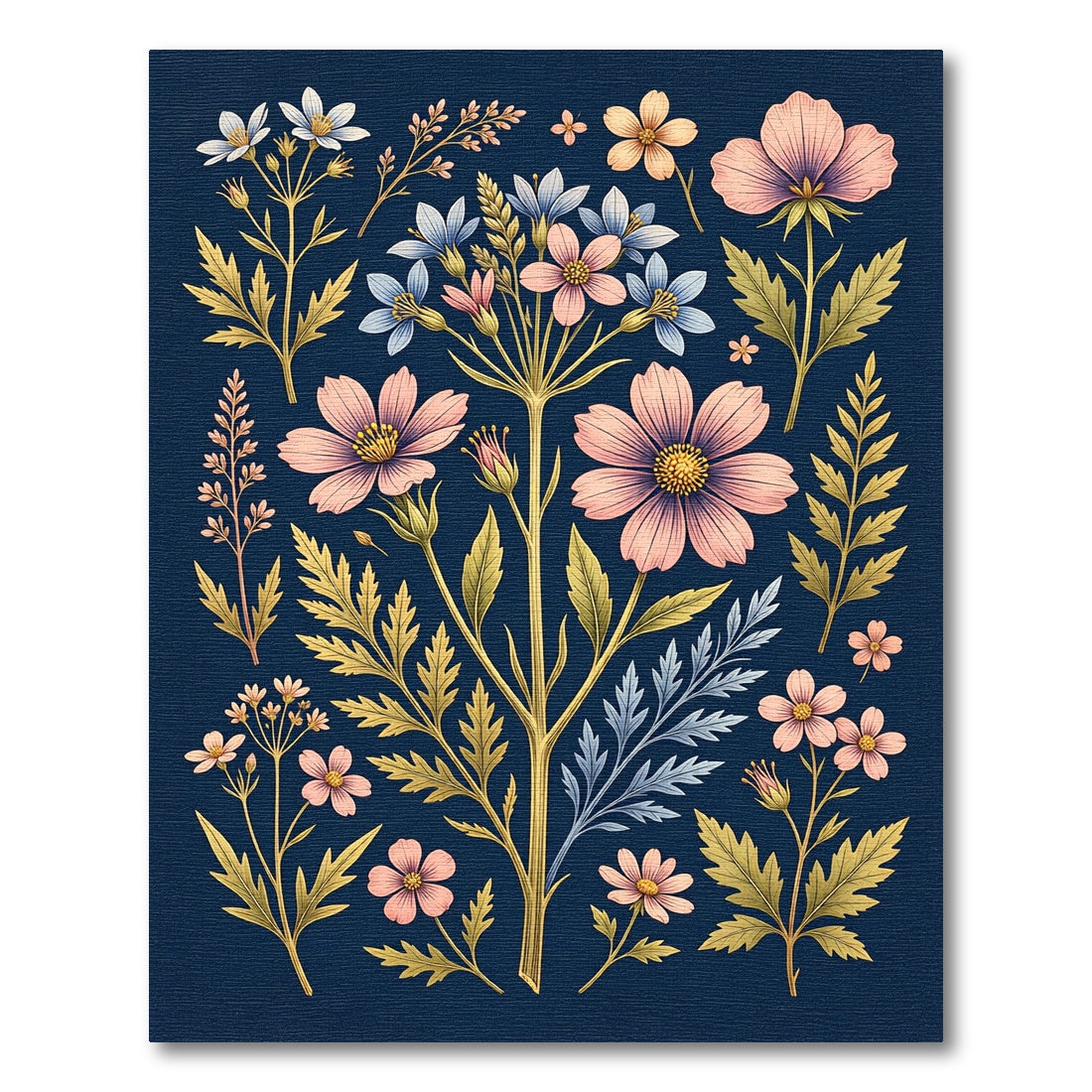 Elegant Indigo Botanical Pink Floral Rug