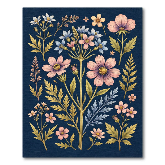Elegant Indigo Botanical Pink Floral Rug