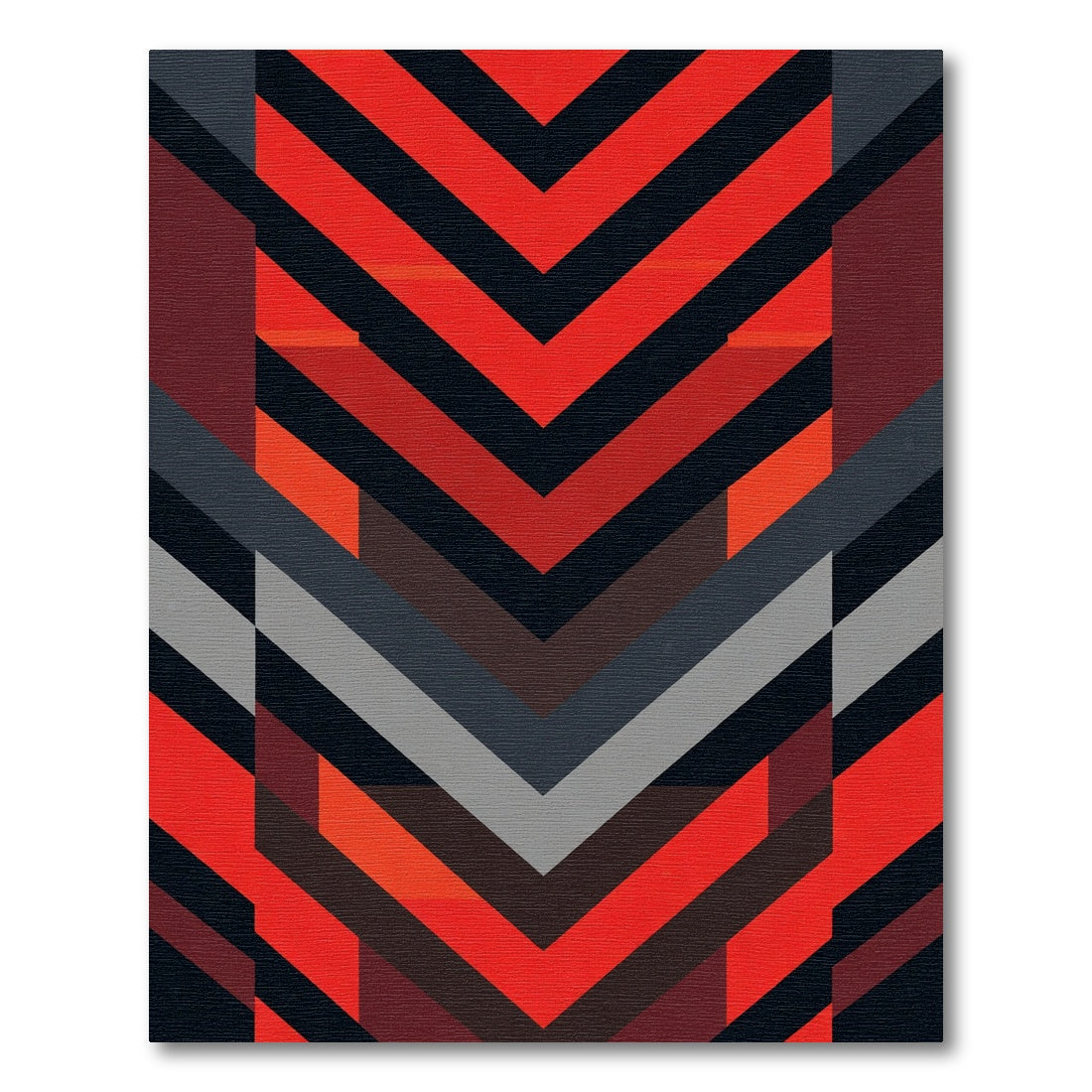Bold Red Black Geometric Chevron Rug