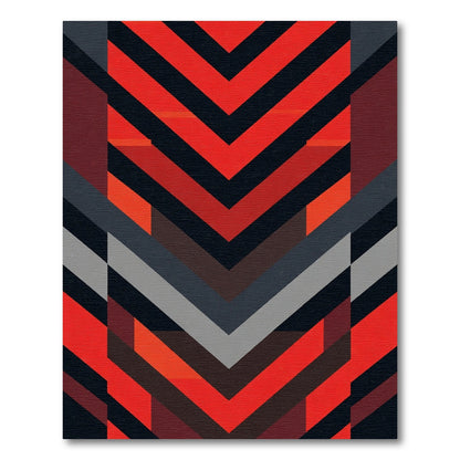 Bold Red Black Geometric Chevron Rug