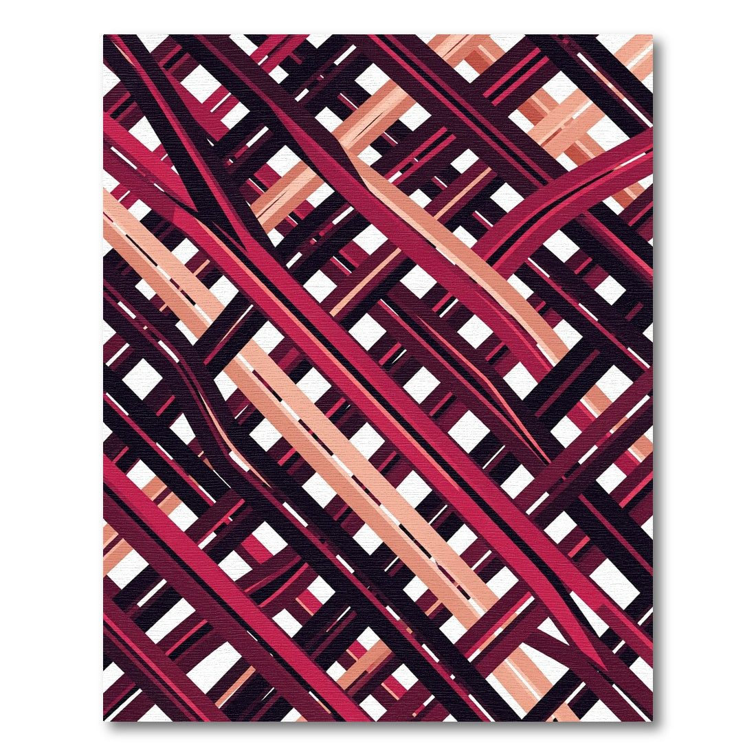 Abstract Burgundy and Peach Crosshatch Lines Rug