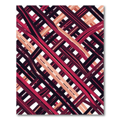 Abstract Burgundy and Peach Crosshatch Lines Rug