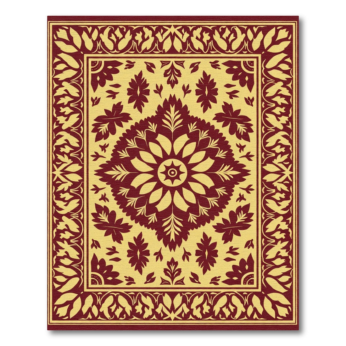 Crimson Yellow Floral Medallion Border Rug