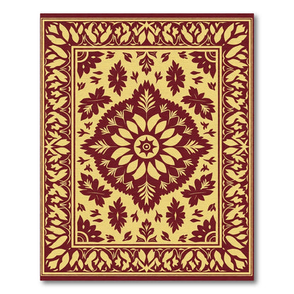 Crimson Yellow Floral Medallion Border Rug