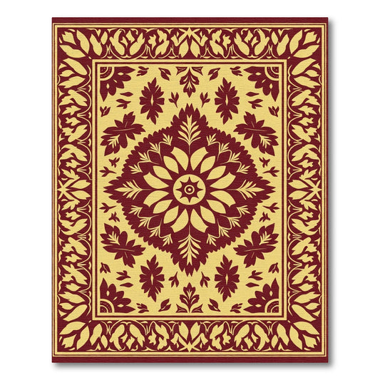 Crimson Yellow Floral Medallion Border Rug