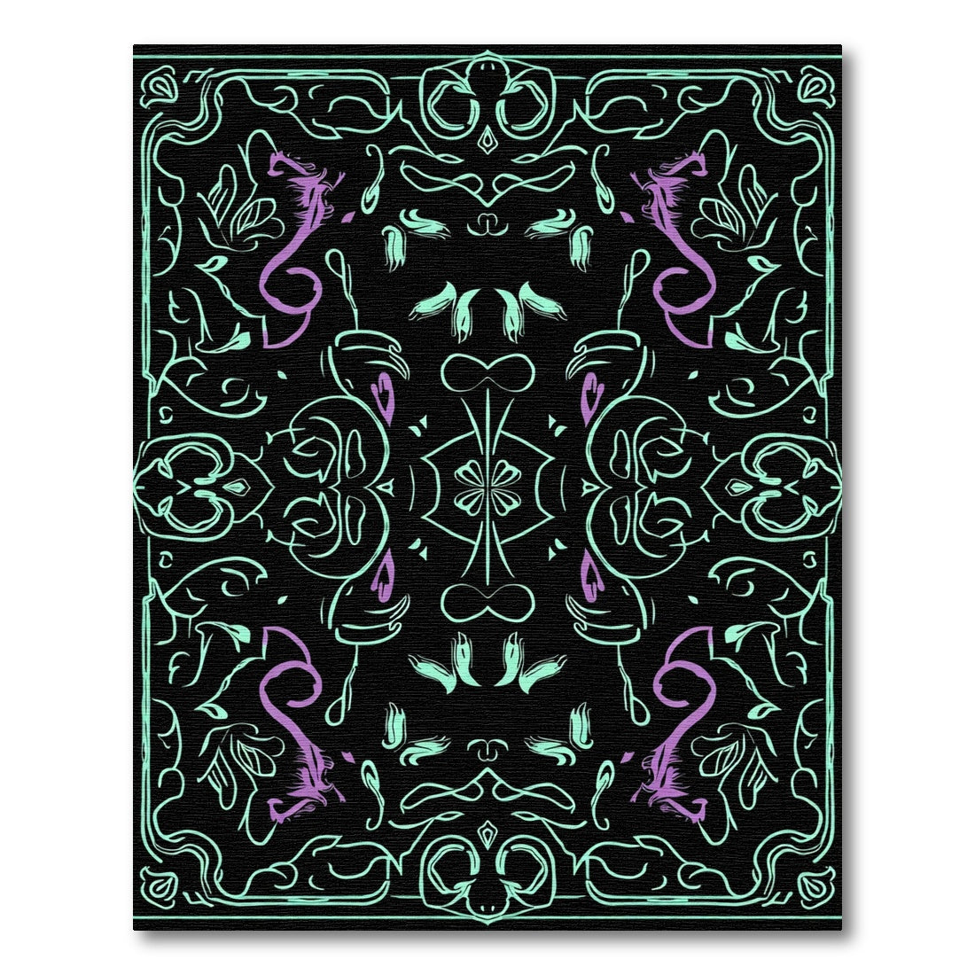 Mint Purple Art Nouveau Dragon Arrangement Rug