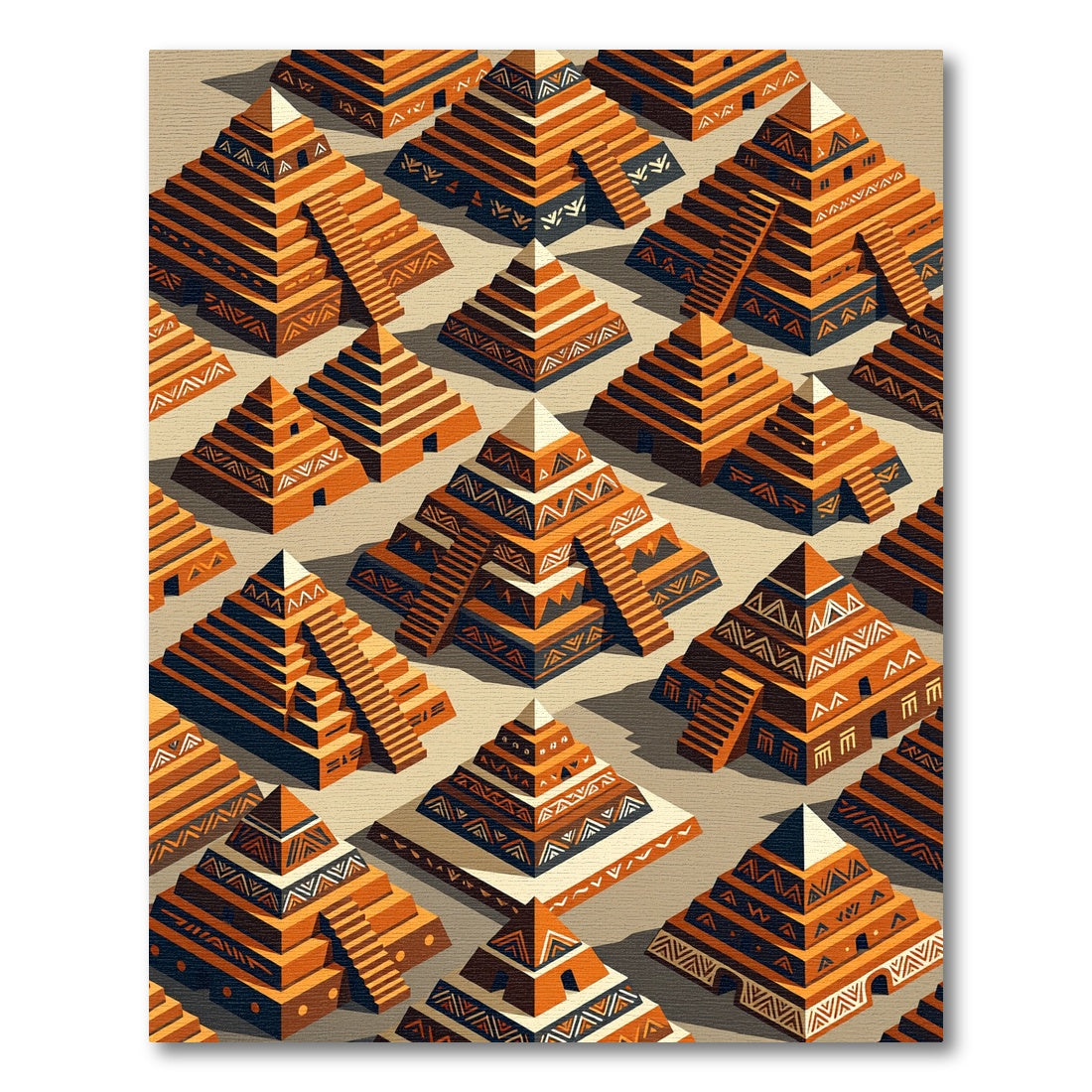 Geometric Terracotta Mayan Step Pyramid Rug