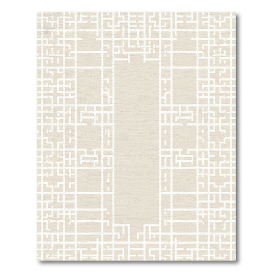 Cream Linear Geometric Square Maze Rug