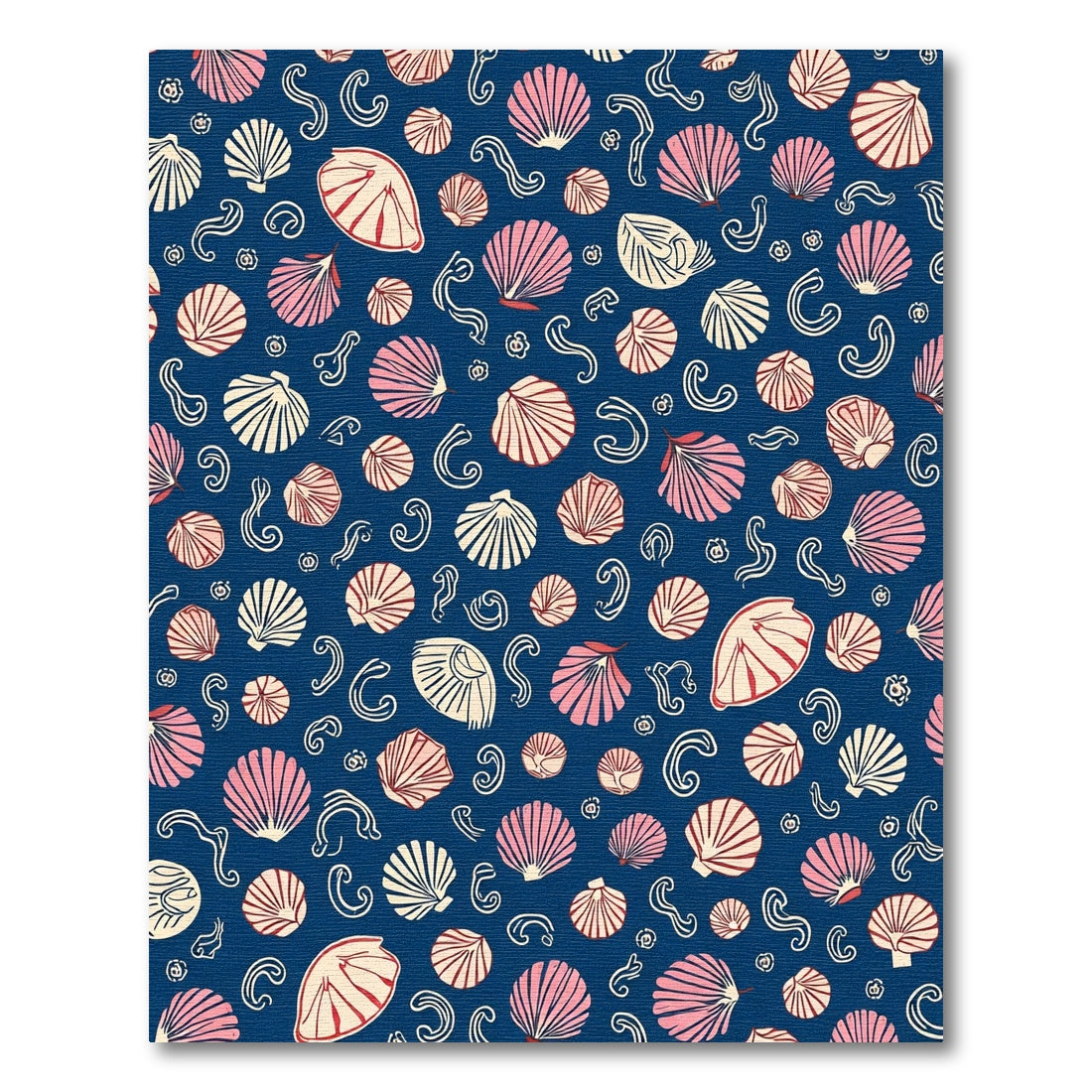 Navy Pink Cream Shell Waves Rug
