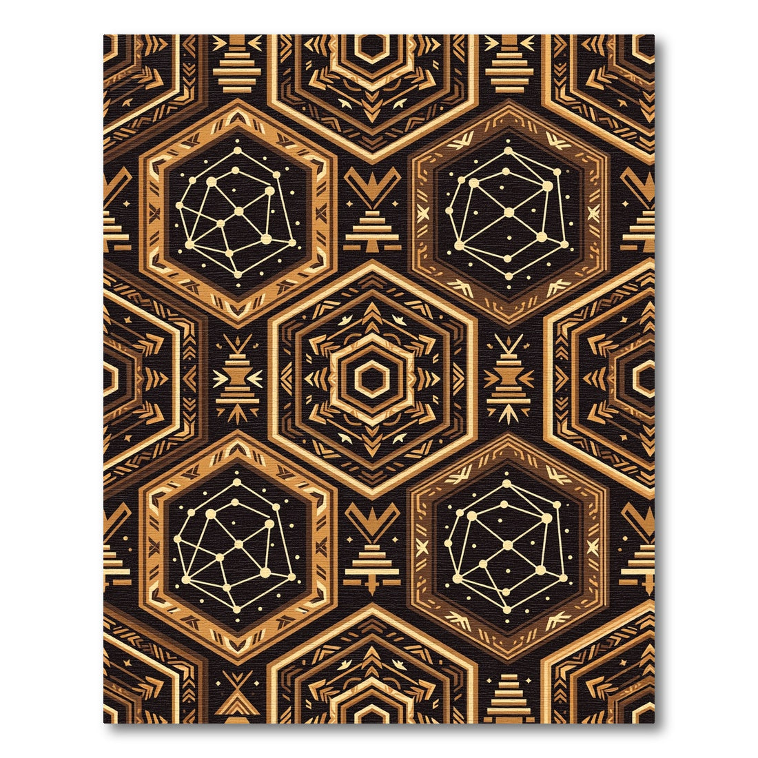 Golden Geometric Hexagon Constellation Rug