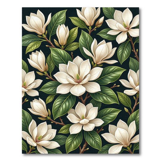 Cream Magnolia Floral Branches Dark Rug