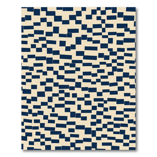 Navy Blue Scattered Rectangles Cream Rug