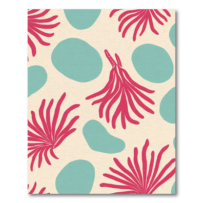 Coral Abstract Shapes With Spiky Blooms Rug