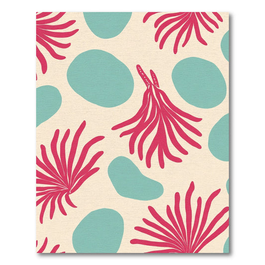 Coral Abstract Shapes With Spiky Blooms Rug