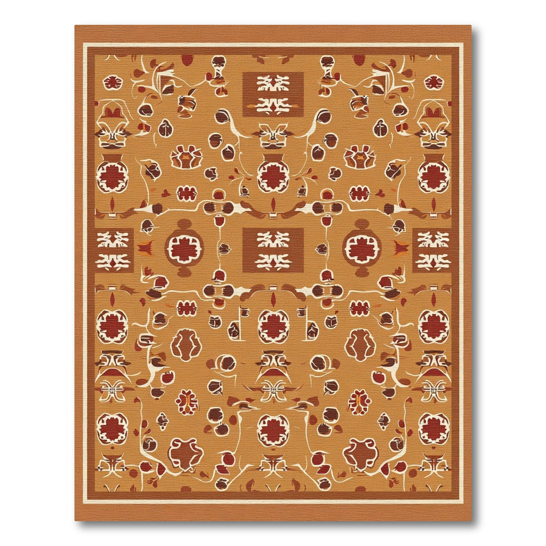 Earthy Ochre Rustic Floral Medallion Rug