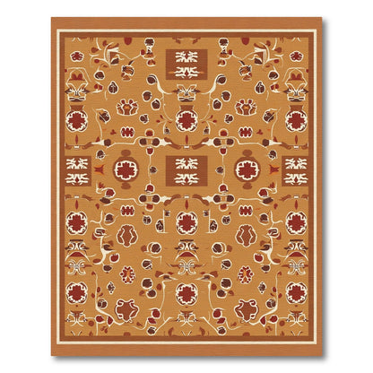 Earthy Ochre Rustic Floral Medallion Rug