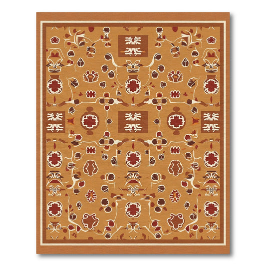 Earthy Ochre Rustic Floral Medallion Rug