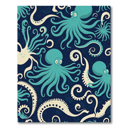 Whimsical Teal Octopus Swirls Rug