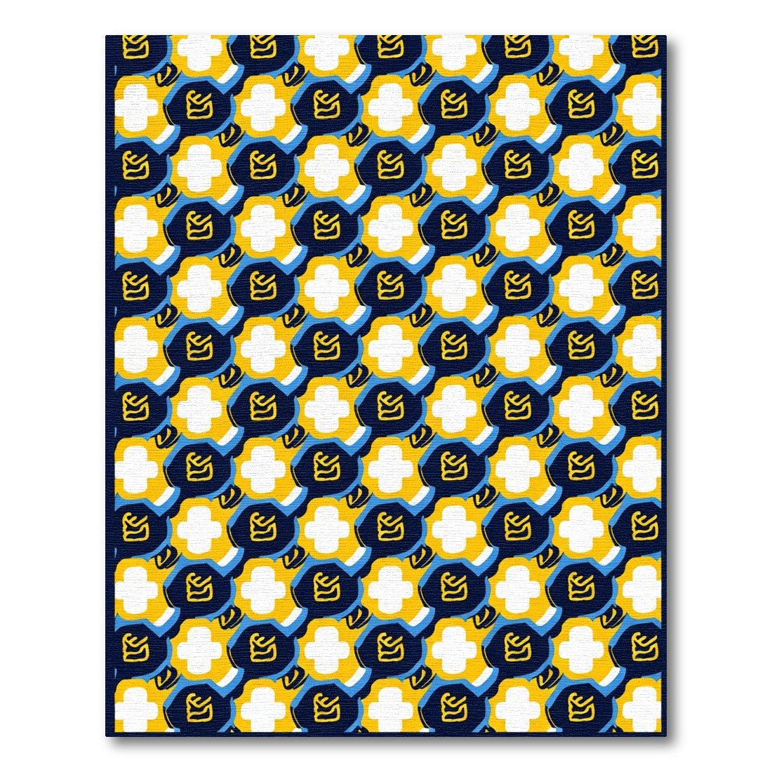 Bold Yellow Blue Abstract Chain Rug