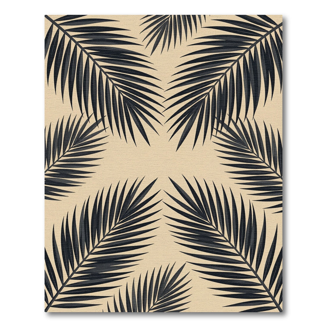 Minimalist Black Tropical Frond Beige Rug