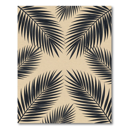 Minimalist Black Tropical Frond Beige Rug