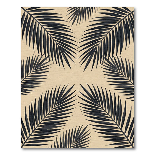 Minimalist Black Tropical Frond Beige Rug