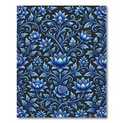 Elegant Azure Lotus Floral Swirls Rug