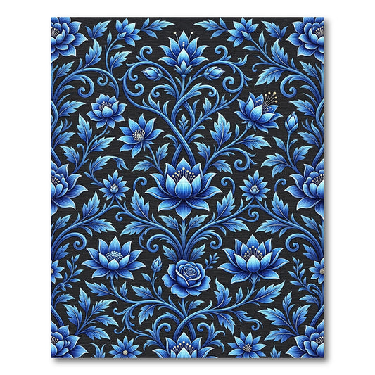 Elegant Azure Lotus Floral Swirls Rug