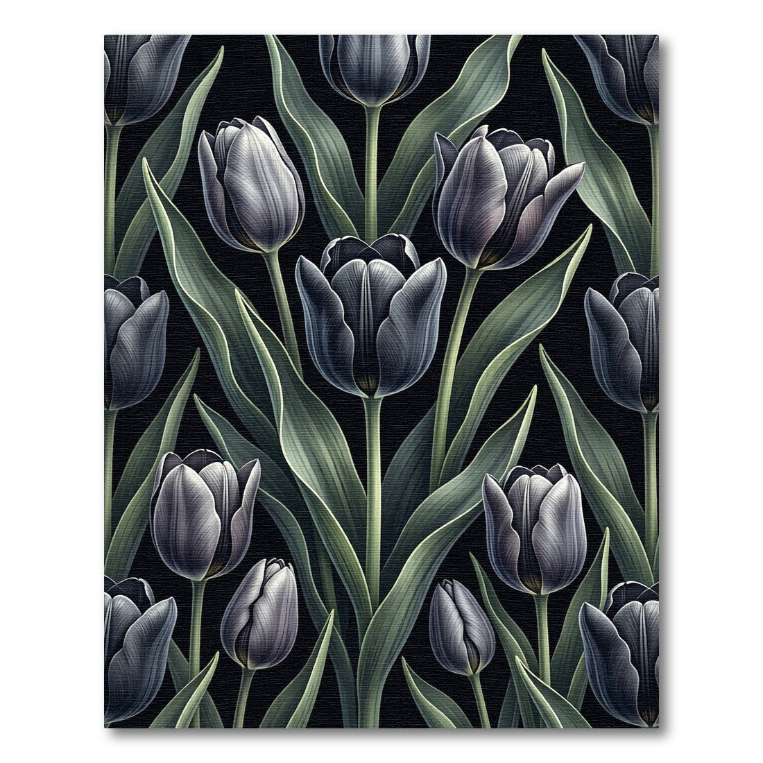 Dark Charcoal Tulip Botanical Arrangement Rug