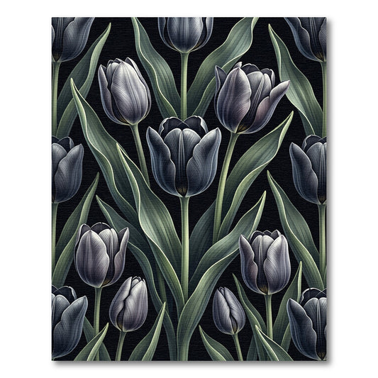 Dark Charcoal Tulip Botanical Arrangement Rug