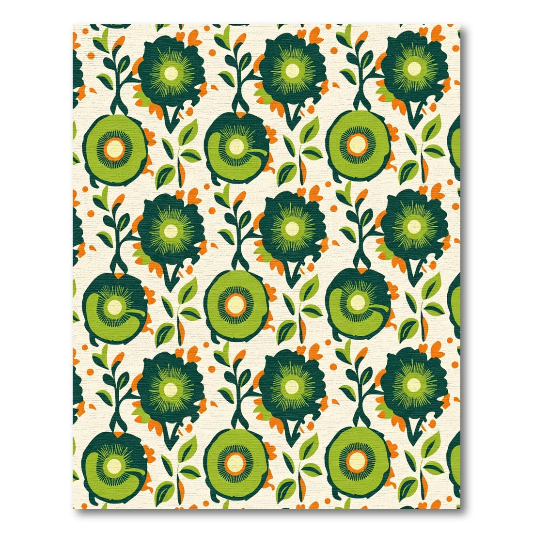 Green Orange Floral Garden Arrangement Rug