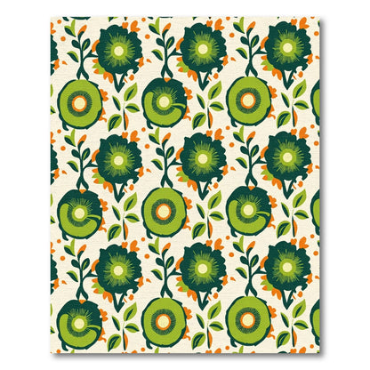 Green Orange Floral Garden Arrangement Rug