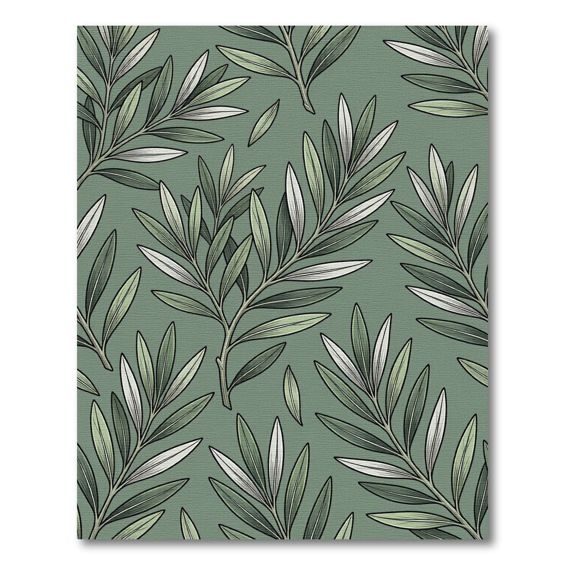 Sage Green Leafy Branch Panorama Rug