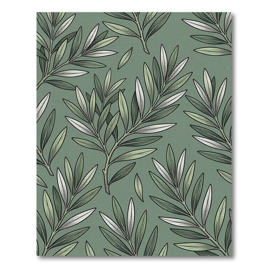 Sage Green Leafy Branch Panorama Rug