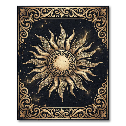 Ornate Celestial Sun Gold Black Rug