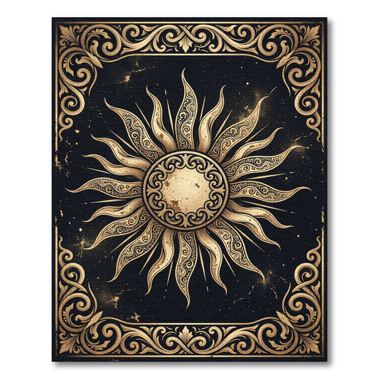 Ornate Celestial Sun Gold Black Rug