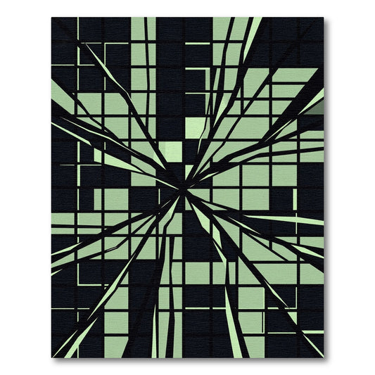 Abstract Sage Grid Shattered Glass Rug