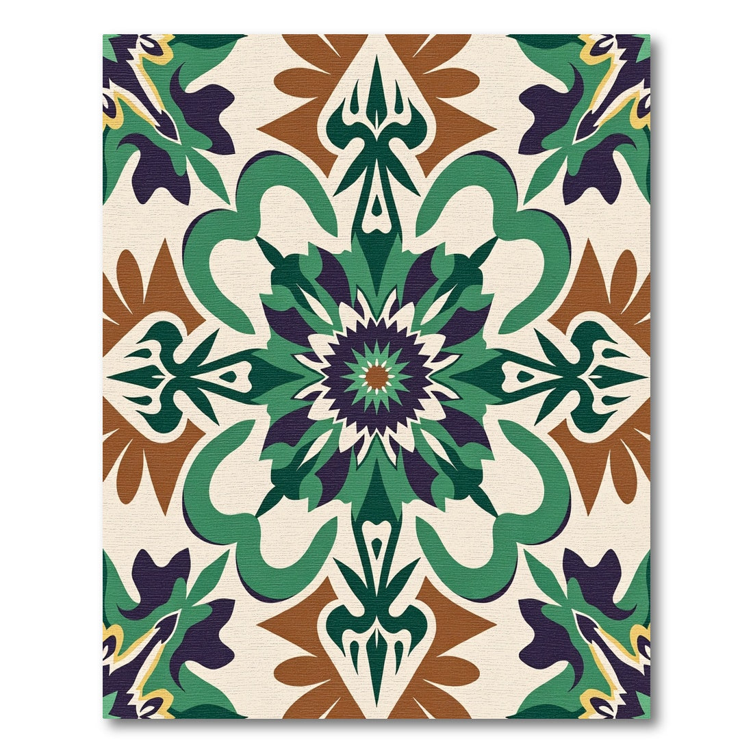 Rich Green Purple Floral Medallion Rug
