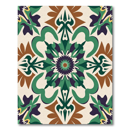 Rich Green Purple Floral Medallion Rug