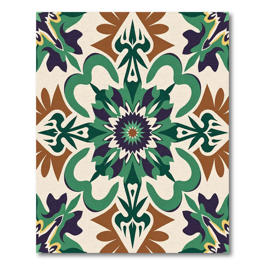 Rich Green Purple Floral Medallion Rug