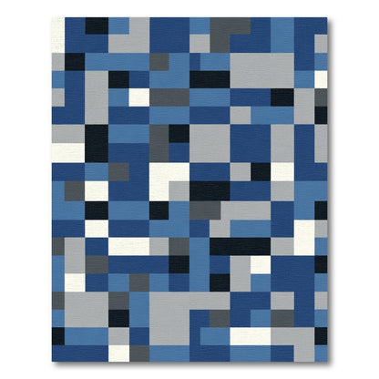 Blue Gray White Abstract Geometric Squares Rug