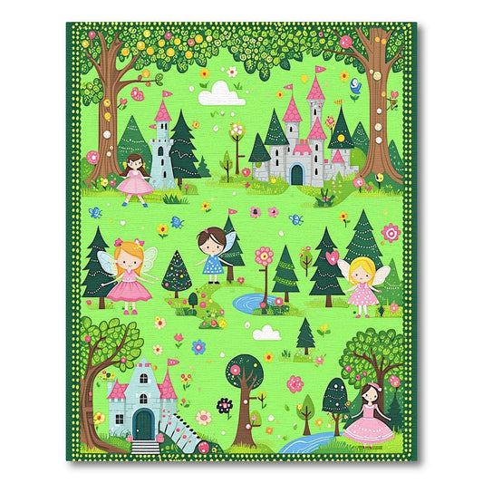 Whimsical Green Fairy Castle Forest Rug