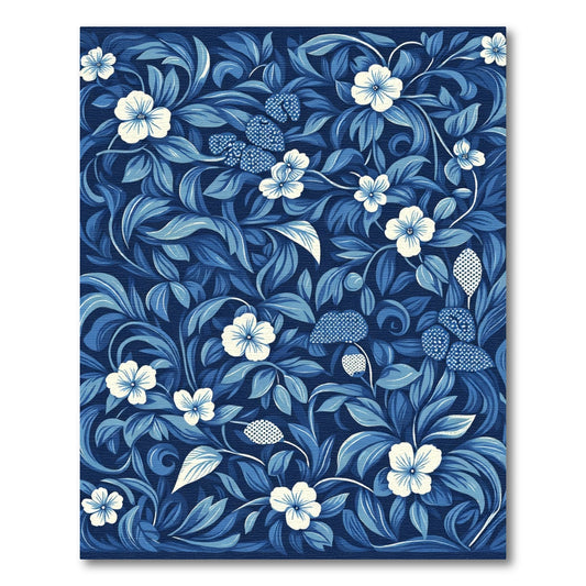 Deep Blue White Floral Foliage Medley Rug