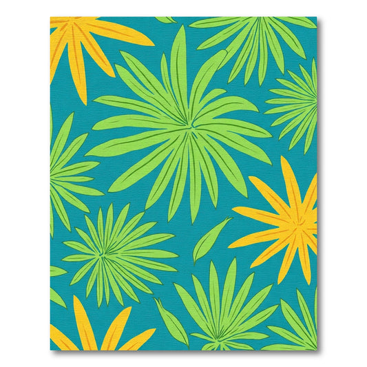 Tropical Green Leaf Yellow Bloom Rug