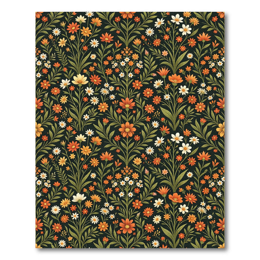Vibrant Orange Floral Meadow Repeat Rug