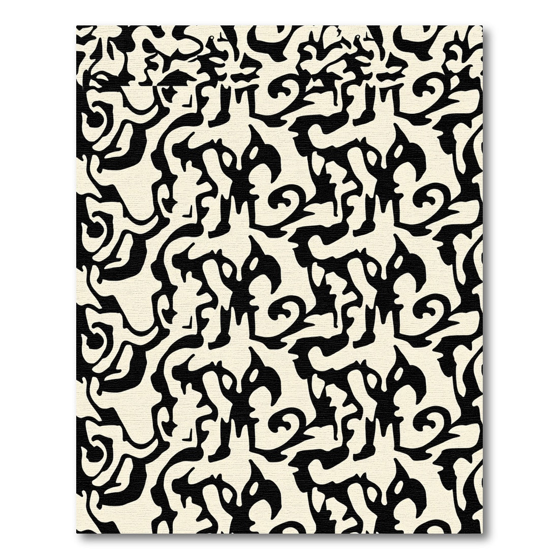 Bold Black Abstract Swirl Cream Rug