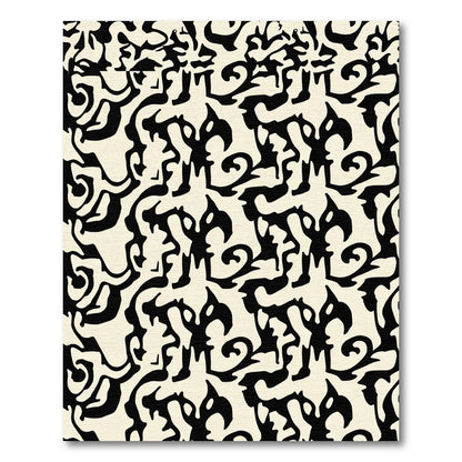 Bold Black Abstract Swirl Cream Rug