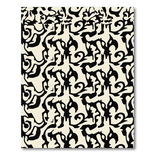 Bold Black Abstract Swirl Cream Rug
